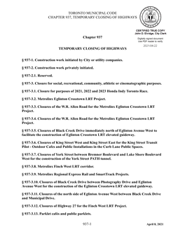 Chapter 937, Temporary Closing of Highways