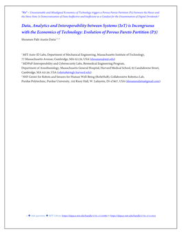 Data, Analytics and Interoperability Between Systems (Iot) Is Incongruous with the Economics of Technology: Evolution of Porous Pareto Partition (P3)