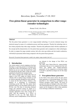 Free Piston Linear Generator in Comparison to Other Range- Extender Technologies