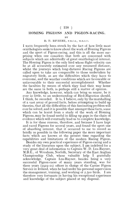 HOMING PIGEONS and PIGEON-RACING. I HAVE Frequently Been Struck by the Fact of How Little Most Ornithologists Seem to Kn