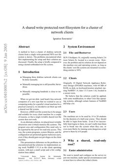 A Shared Write Protected Root Filesystem for a Cluster of Network Clients