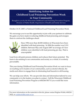 Mobilizing Action for Childhood Lead Poisoning Prevention Week, P-00712