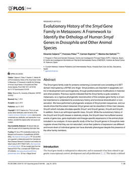 Evolutionary History of the Smyd Gene Family in Metazoans: a Framework to Identify the Orthologs of Human Smyd Genes in Drosophila and Other Animal Species