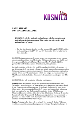 Press Release for Inmediate Release