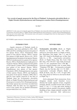 INTRODUCTION Aquatic Monocots of Thailand, Mostly in Alismatales