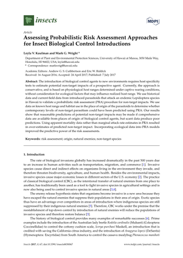 Assessing Probabilistic Risk Assessment Approaches for Insect Biological Control Introductions