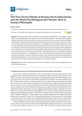 The Four–Seven Debate of Korean Neo-Confucianism and the Moral Psychological and Theistic Turn in Korean Philosophy