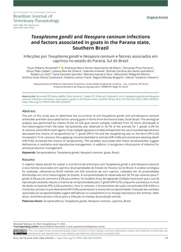 Toxoplasma Gondii and Neospora Caninum Infections and Factors Associated in Goats in the Parana State, Southern Brazil