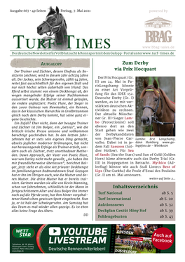 Turf-Times Der Deutsche Newsletter Für Vollblutzucht & Rennsport Mit Dem Galopp-Portal Unter