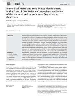 Biomedical Waste and Solid Waste Management in the Time of COVID-19: a Comprehensive Review of the National and International Scenario and Guidelines