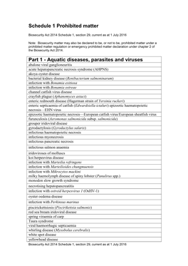 Schedule 1 Prohibited Matter Under Biosecurity Act 2014