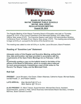 The Regular Meeting of the Wayne Township Board of Education Was