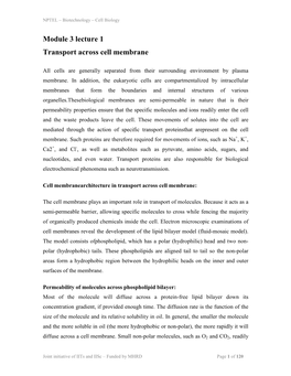 Module 3 Lecture 1 Transport Across Cell Membrane