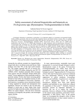 Safety Assessment of Selected Biopesticides and Botanicals on Trichogramma Spp