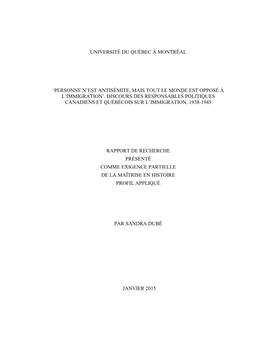 DUBÉ, Sandra, « Personne N'est Antisémite, Mais Tout Le Monde Est