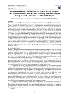 Assessment of Honey Bee Production System, Honey Bee Flora and Poisonous Plants, Post-Harvest Handling and Marketing of Honey in South Omo Zone of SNNPR of Ethiopia