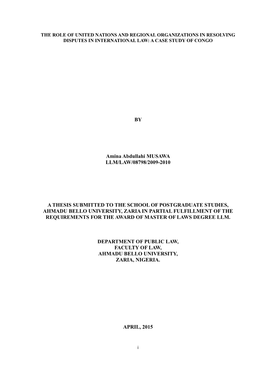 The Role of United Nations and Regional Organizations in Resolving Disputes in International Law a Case