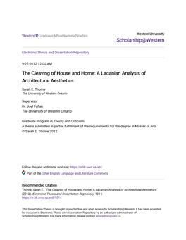 The Cleaving of House and Home: a Lacanian Analysis of Architectural Aesthetics