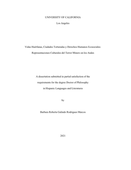 UNIVERSITY of CALIFORNIA Los Angeles Vidas Huérfanas, Ciudades Torturadas Y Derechos Humanos Ecosociales: Representaciones