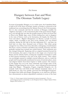 Hungary Between East and West: the Ottoman Turkish Legacy