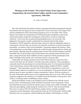 Meetings on the Frontier: the United Nations Truce Supervision Organization, the Israel-Jordan Conflict, and the Local Commanders’ Agreements, 1949-1956