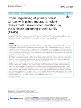 Exome Sequencing of Primary Breast Cancers with Paired Metastatic