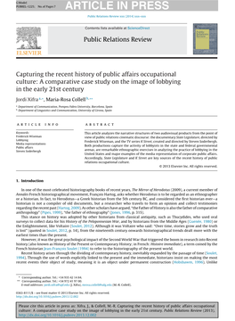 Capturing the Recent History of Public Affairs Occupational Culture: a Comparative Case Study on the Image of Lobbying in the Ea