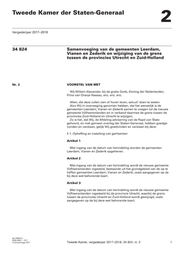 Samenvoeging Van De Gemeenten Leerdam, Vianen En Zederik En Wijziging Van De Grens Tussen De Provincies Utrecht En Zuid-Holland