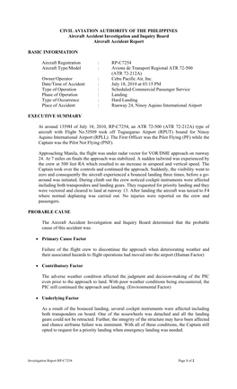 CIVIL AVIATION AUTHORITY of the PHILIPPINES Aircraft Accident Investigation and Inquiry Board Aircraft Accident Report