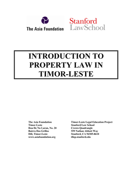 Introduction to Property Law in Timor-Leste