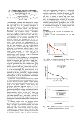 DEVELOPMENT of AQUEOUS POLYMERIC GEL ELECTROLYTE for PSEUDOCAPACITOR Cobalt Oxide