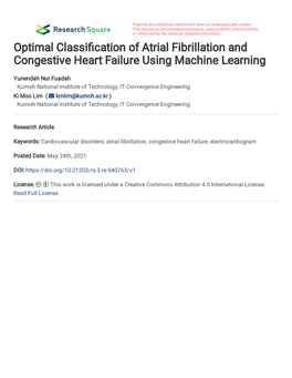 Optimal Classi Cation of Atrial Fibrillation and Congestive Heart