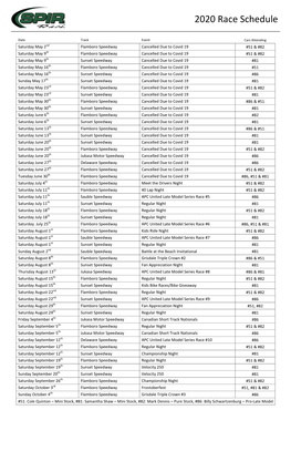 2020 Race Schedule