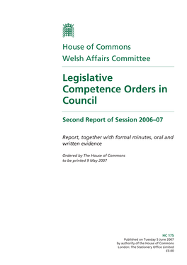 Legislative Competence Orders in Council