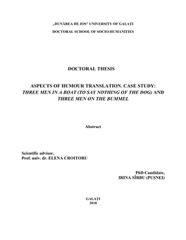Doctoral Thesis Aspects of Humour Translation. Case Study