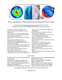 Venus Atmosphere: Major Questions and Required Observations