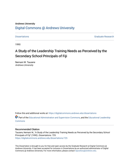 A Study of the Leadership Training Needs As Perceived by the Secondary School Principals of Fiji