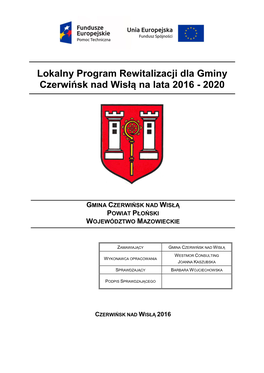 Lokalny Program Rewitalizacji Dla Gminy Czerwińsk Nad Wisłą Na Lata 2016 - 2020