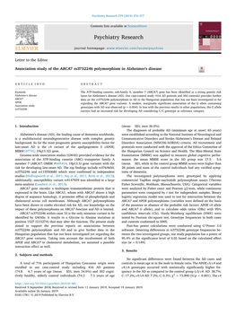 Association Study of the ABCA7 Rs3752246 Polymorphism in Alzheimer's Disease T