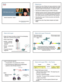 Objectives Data Link Layer Data Link Layer Protocols Data Link Layer