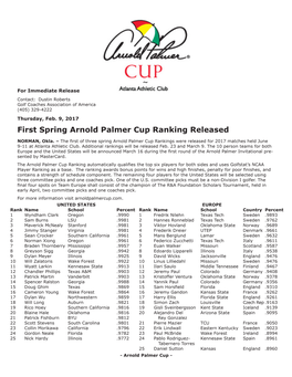 First Spring Arnold Palmer Cup Ranking Released