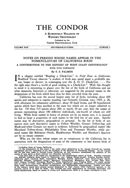 NOTES on PERSONS WHOSE NAMES APPEAR in the NOMENCLATURE of CALIFORNIA BIRDS a CONTRIBUTION to the HISTORY of WEST COAST ORNITHOLOGY’ with FIVE PORTRAITS by T