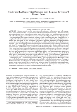 Spider and Leafhopper (Erythroneura Spp.) Response to Vineyard Ground Cover