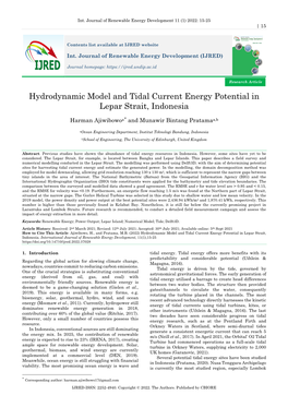 International Journal of Renewable Energy Development, 11(1),15-25