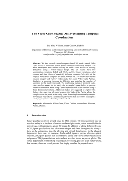 The Video Cube Puzzle: on Investigating Temporal Coordination