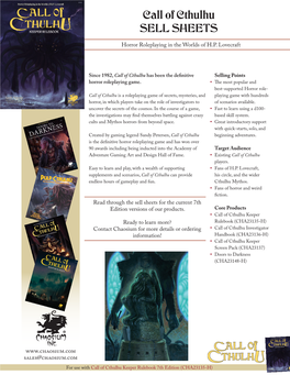 Call of Cthulhu SELL SHEETS