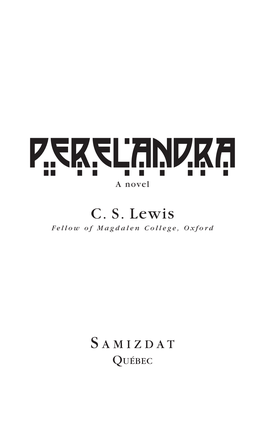 Perelandra a Novel