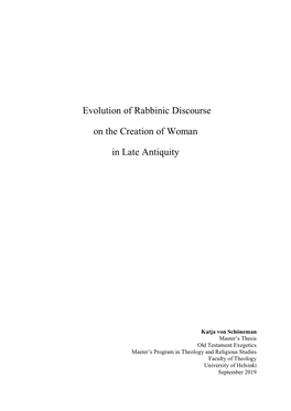 Evolution of Rabbinic Discourse on the Creation of Woman in Late Antiquity