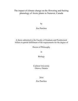 The Impact of Climate Change on the Flowering and Fruiting Phenology of Arctic Plants in Nunavut, Canada