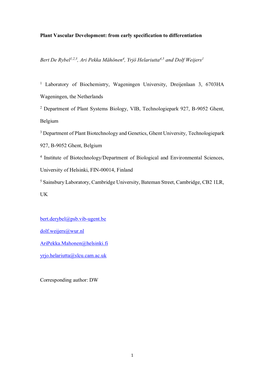 Plant Vascular Development: from Early Specification to Differentiation